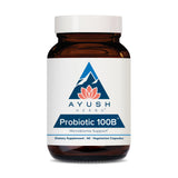 Ayush Herbs Probiotic 100B - bouteille montrant le produit, soutien digestif potentiel.