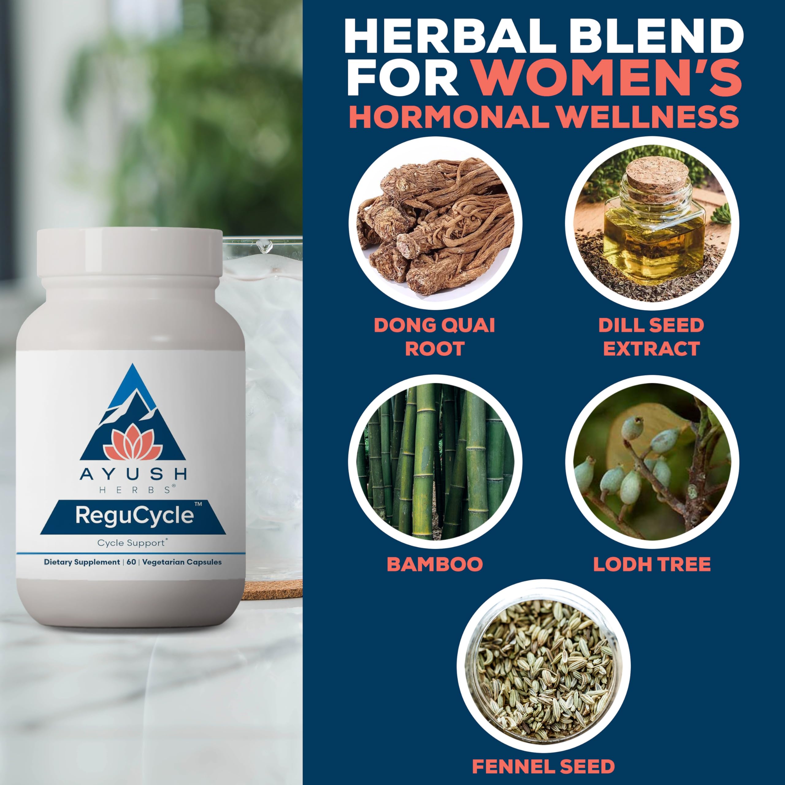 Ayush Herbs Regu-Cycle extrait-asoka — soutient les fonctions urinaires et reproductives.