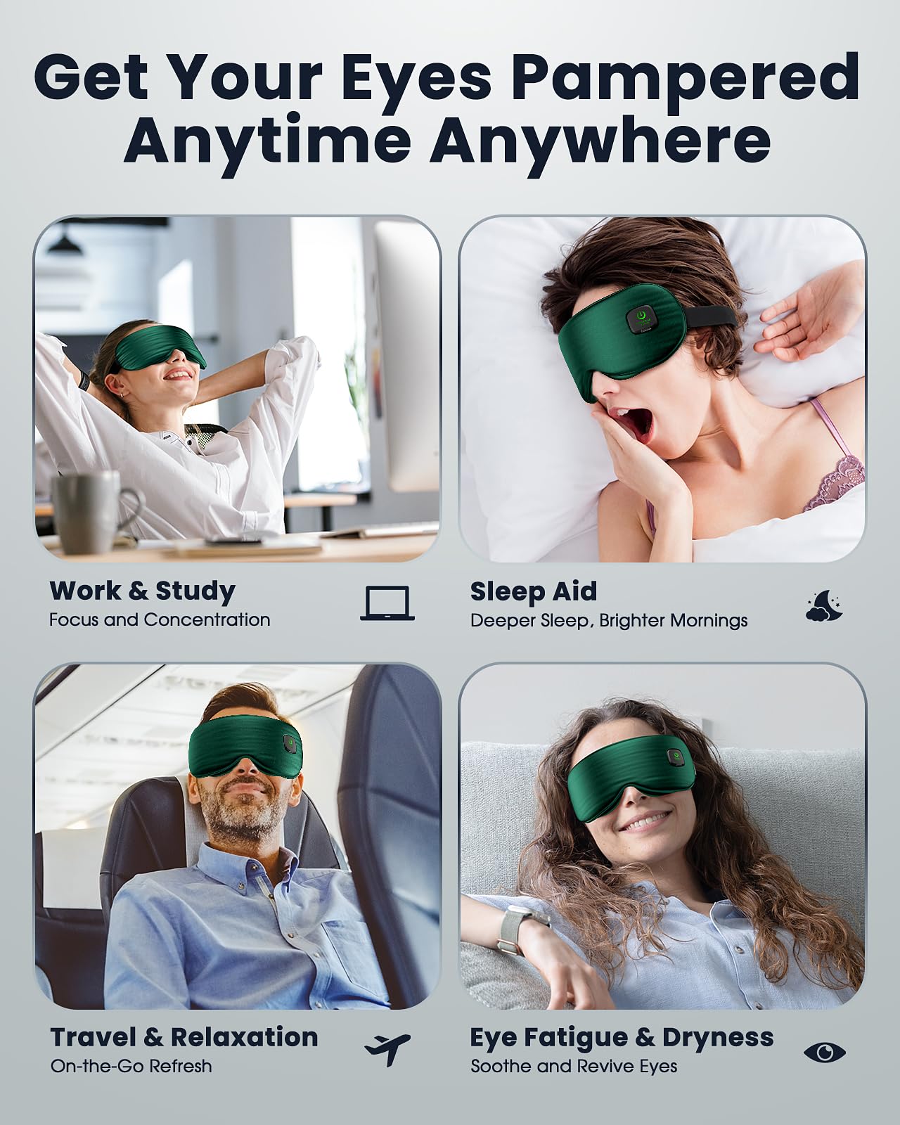 Azang masque yeux chauffant, coquille remplaçable pour une hygiène simplifiée