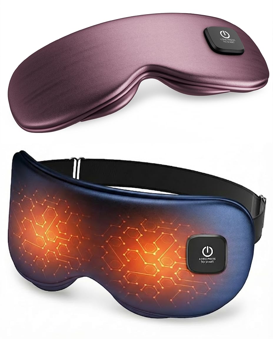 Masque Azang chauffant sans fil bleu, pour soulager la fatigue oculaire en déplacement.