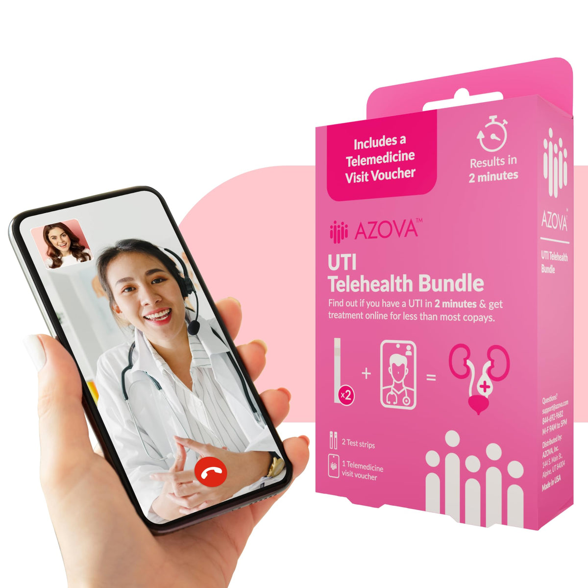 AZOVA Kit UTI avec bandes urinaires, auto-test rapide à domicile.