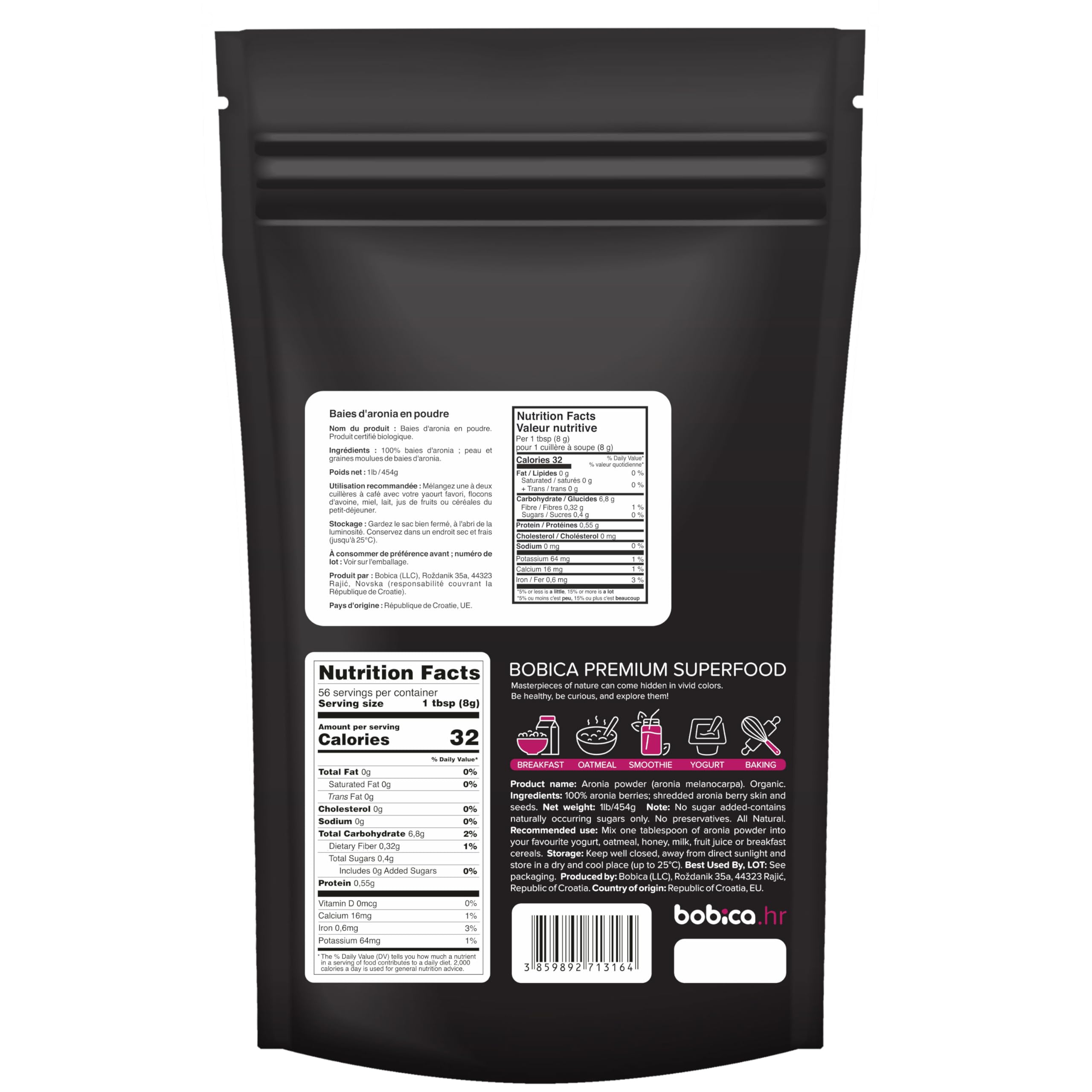 Poudre d'aronie noire b en sachet, pratique et pur.