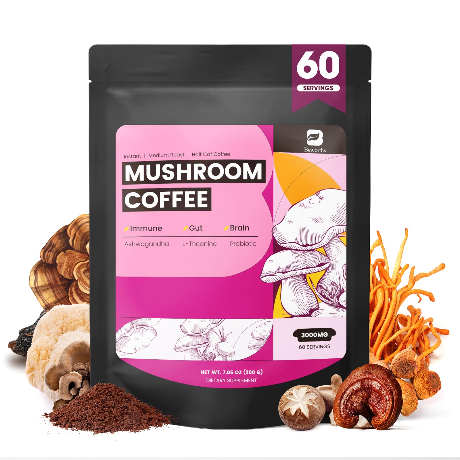 b-beworths café-champignons ensemble, énergie durable et arômes riches.