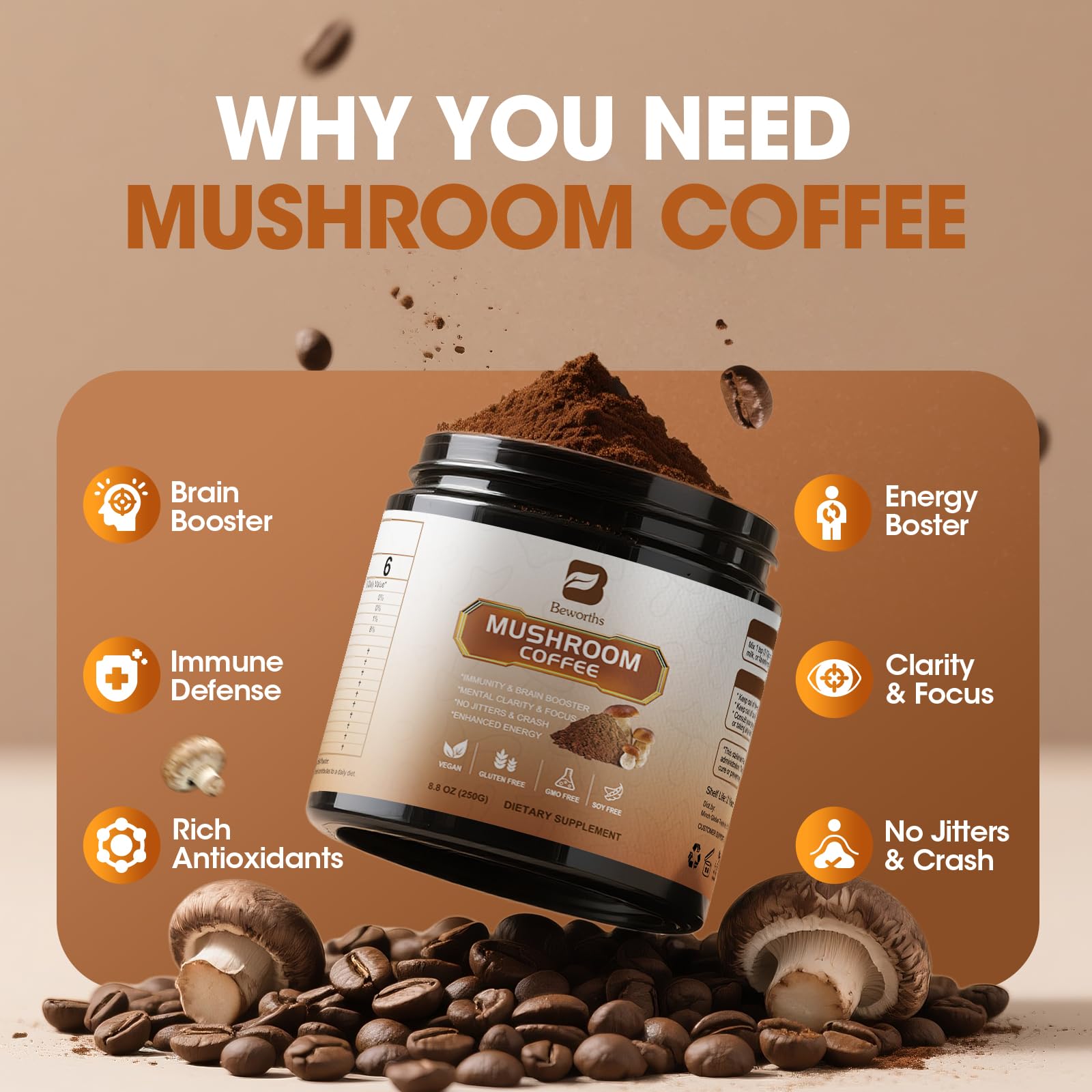 Poudre Chaga et Queue-de-renard par B BEWORTHS, soutien immunitaire naturel