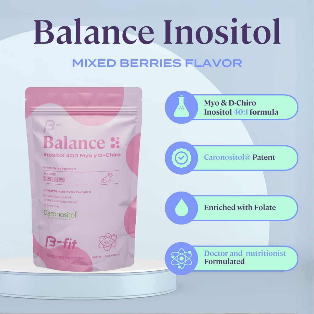 Mélange B-FIT B Inositol Balance dans une boisson, absorption rapide suggérée.