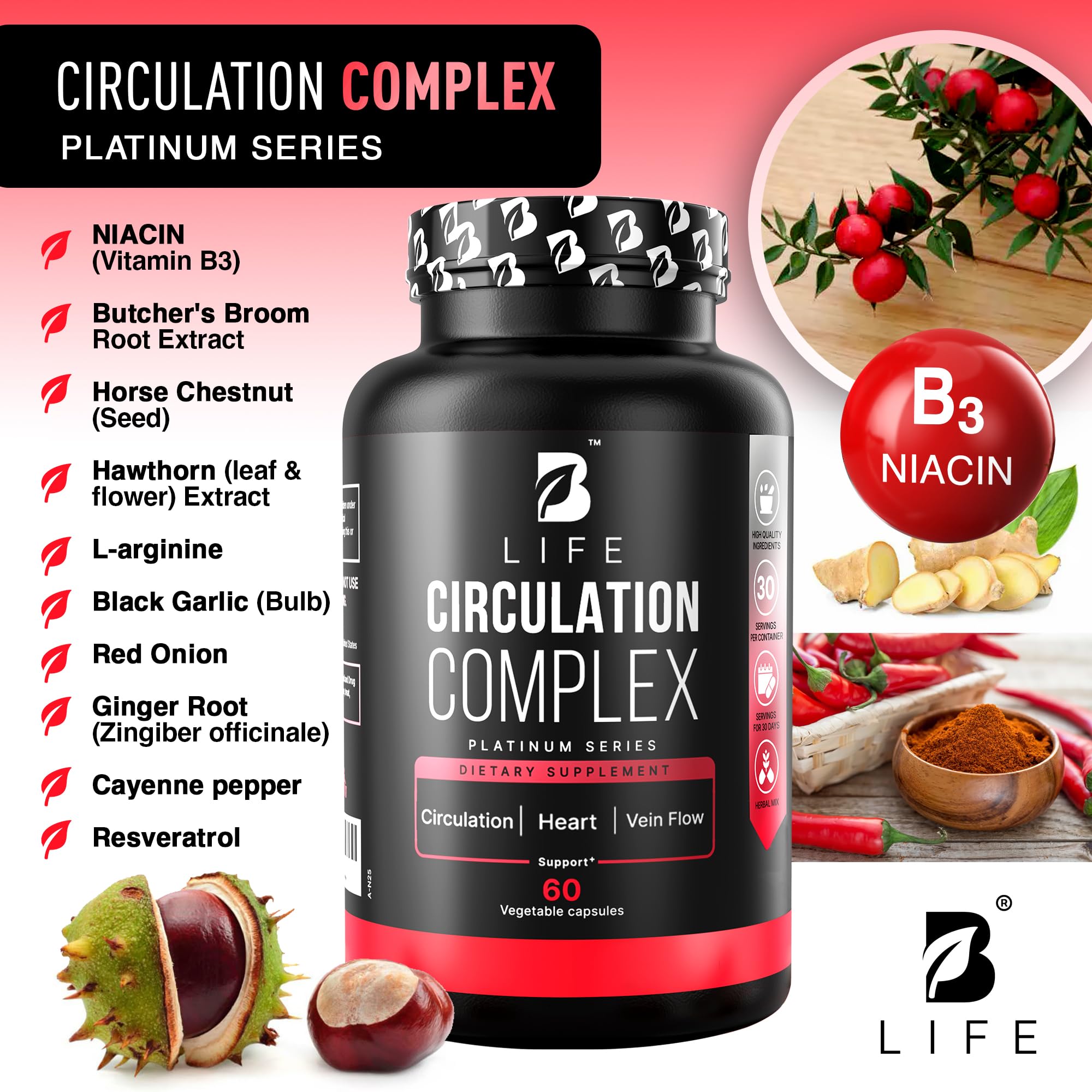 B Life Company – capsules quotidiennes utilisées pour soutenir la circulation et l’endurance.