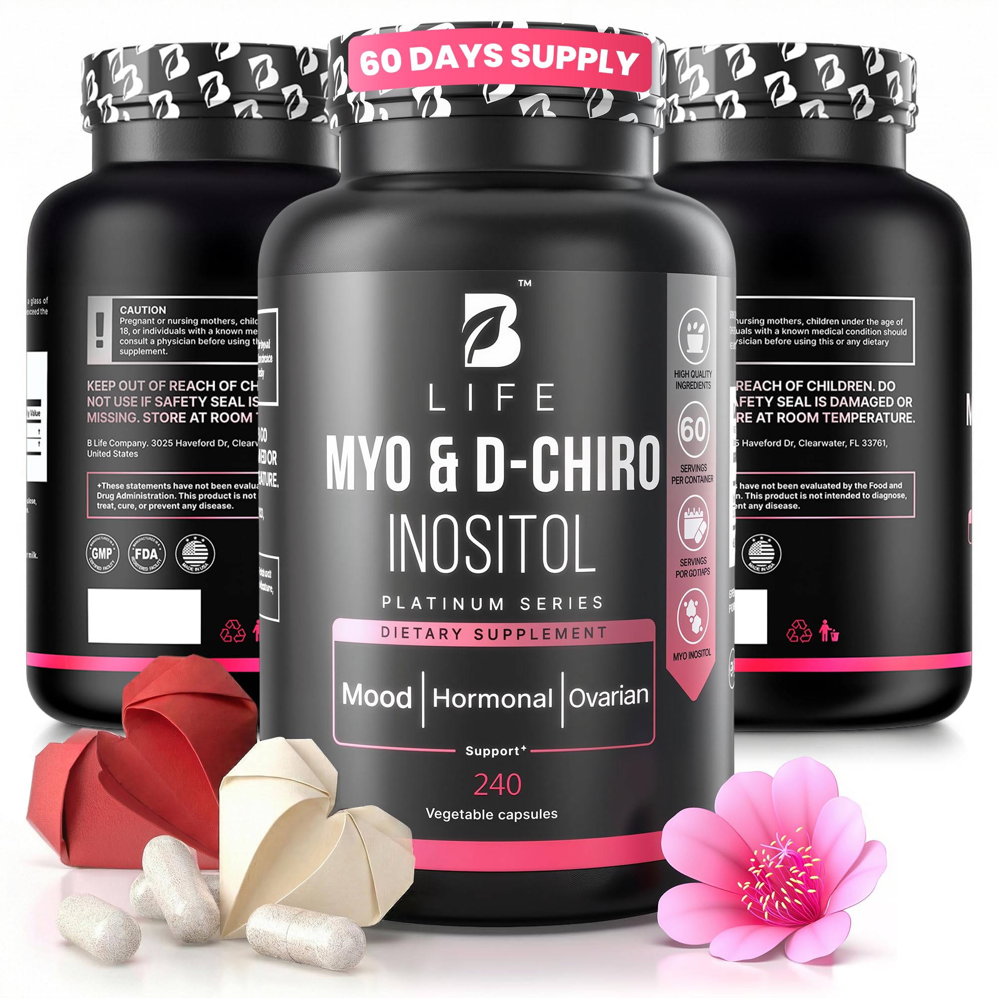 B Life Company Myo-Inositol 40:1 - bouteille claire, soutien hormonal potentiel.