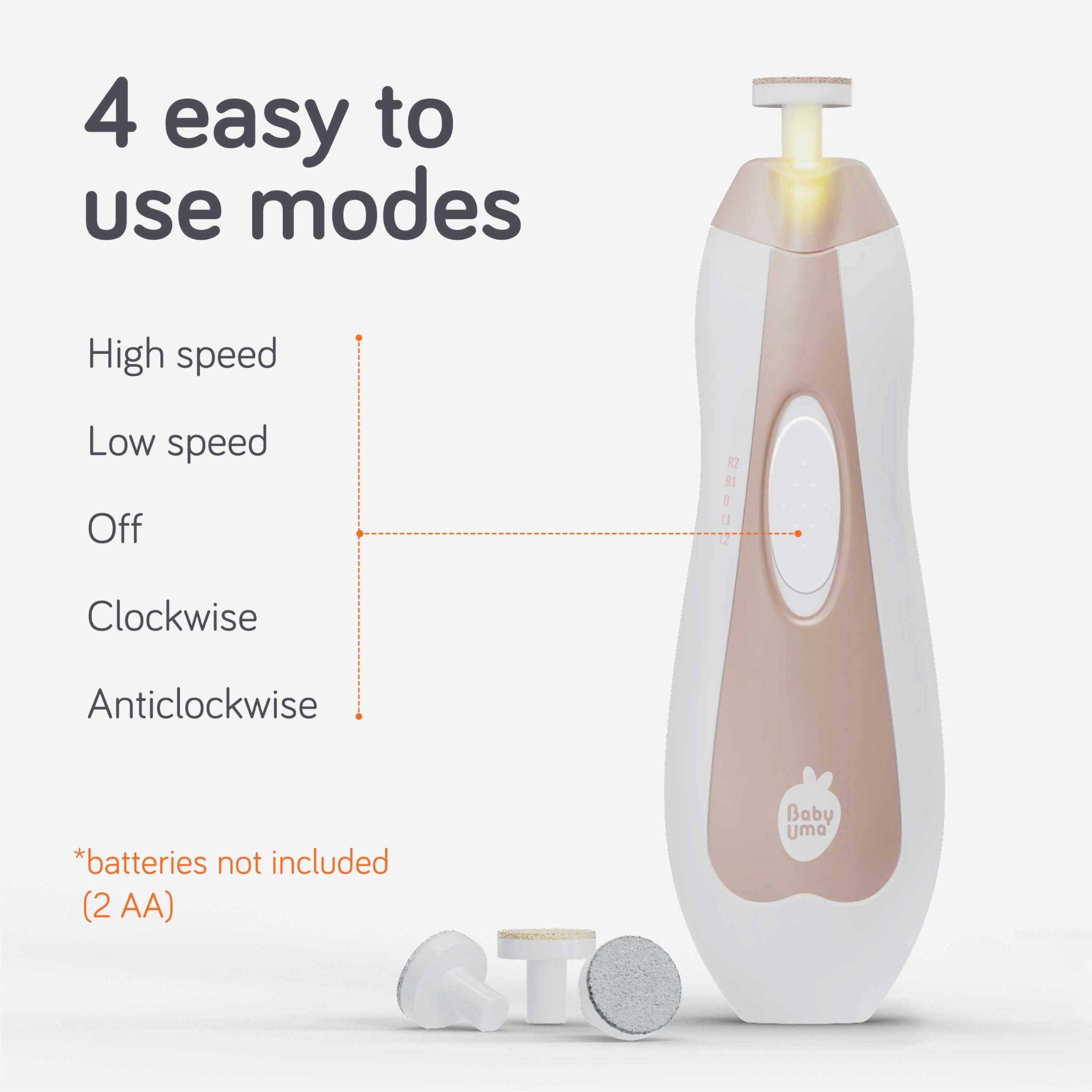 Baby Uma lampe LED assure une visibilité claire sur les ongles.