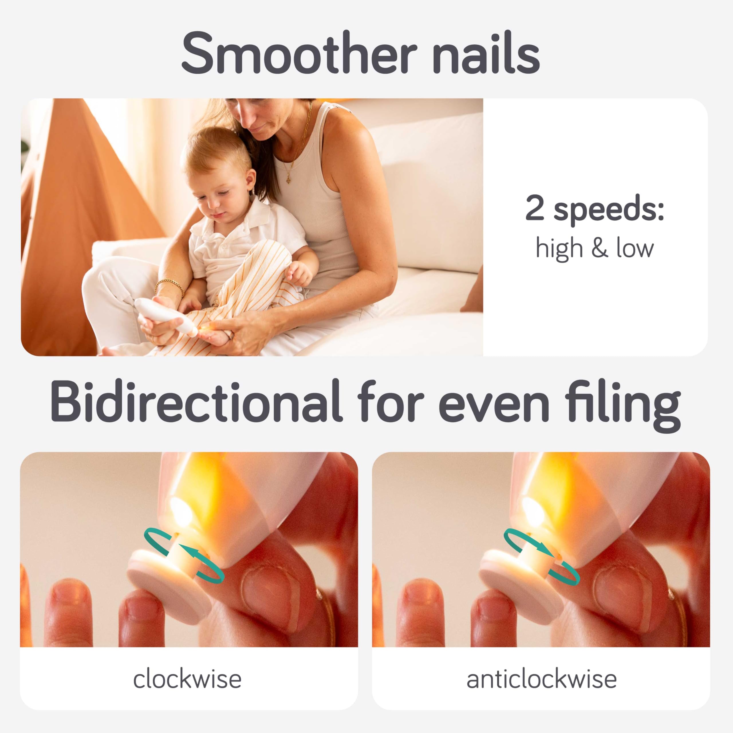 Baby Uma lime à ongles deux vitesses pour ajuster le soin des ongles.