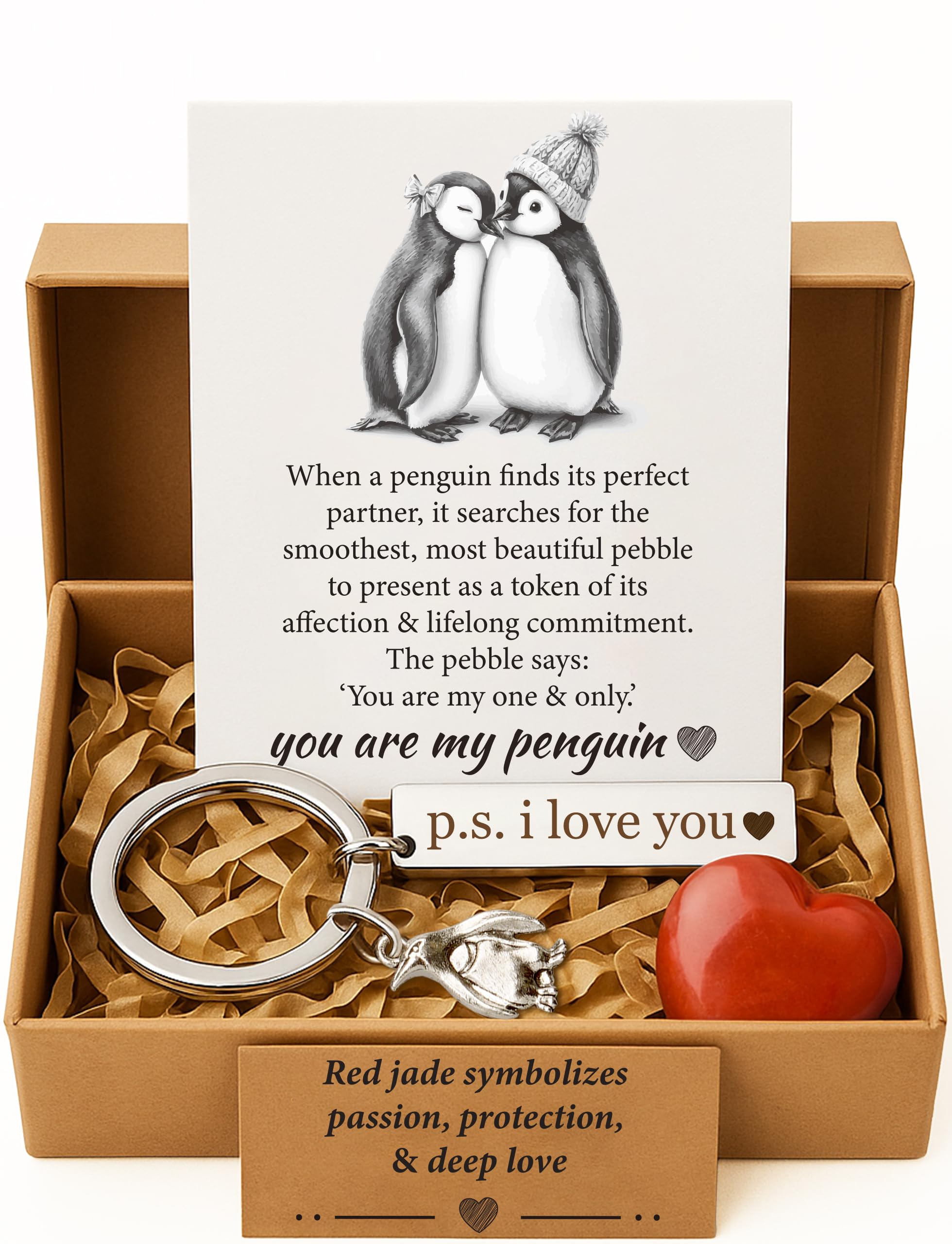 BABYQLO coffret pingouin cœur jaspe : cadeau romantique et durable.