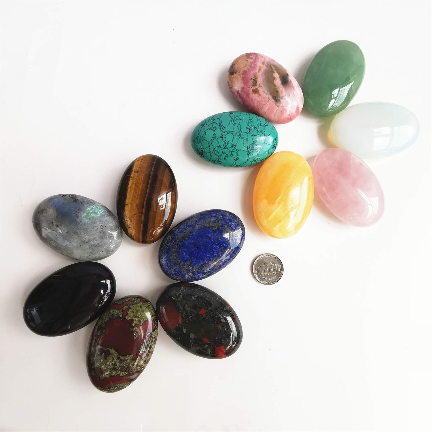 Bacatgem lapis-lazuli oval paume-cadeau, emballage prêt à offrir.
