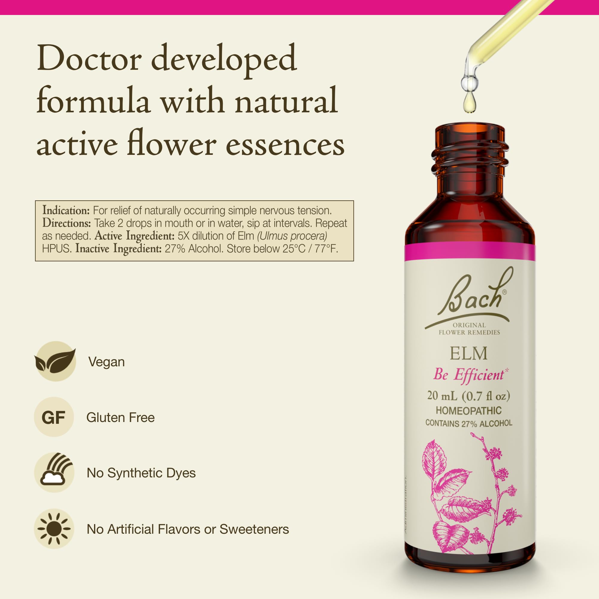 Elm par Bach – etiquette lisible sur l’emballage pour une utilisation naturelle