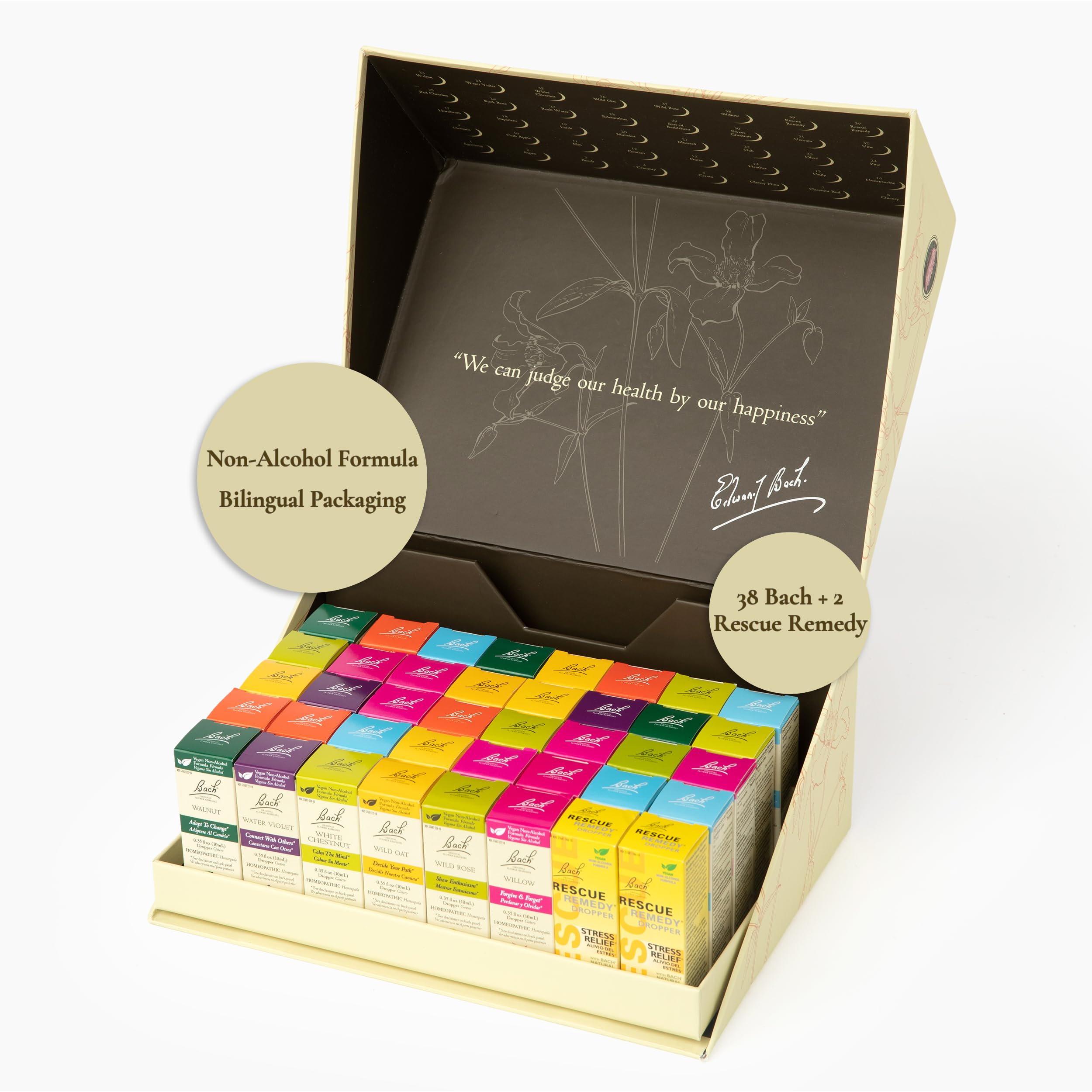 Bach Original Flower Remedies ensemble 38 remèdes, boîte complète pour l'équilibre émotionnel