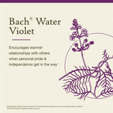 Étiquette florale Water Violet de Bach sur le flacon, ambiance apaisante.