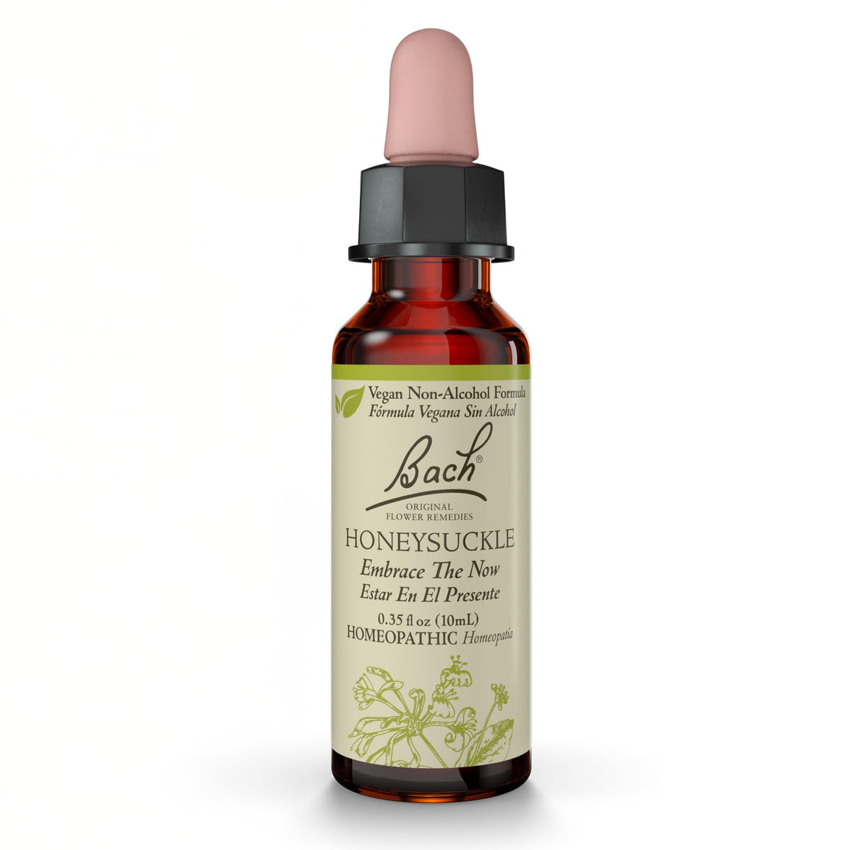 Chèvrefeuille sans alcool de Bach, flacon 10 ml, soutien au présent.