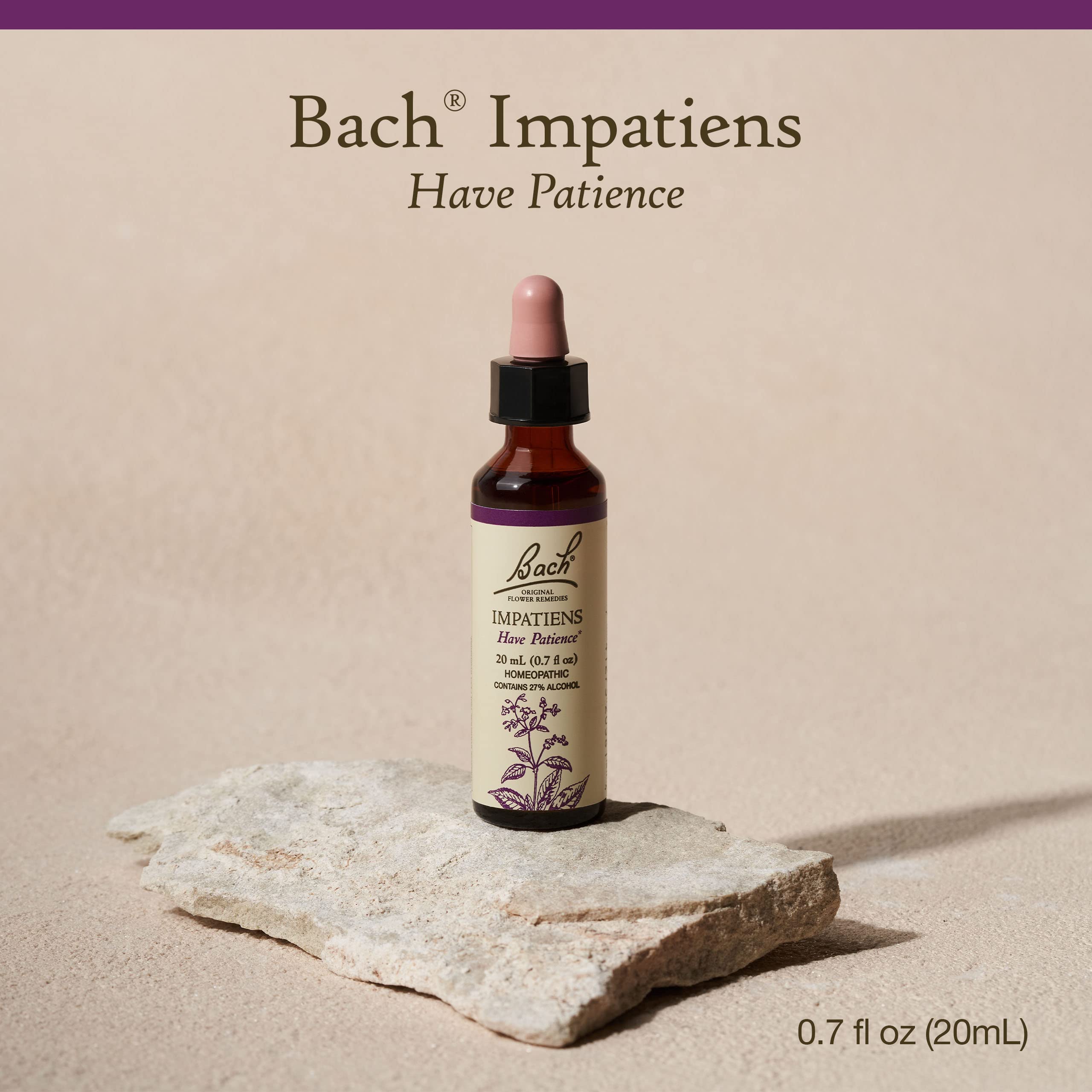 Impatiens Bach en gouttes, aide potentielle à apaiser l’impatience dans les moments pressés.