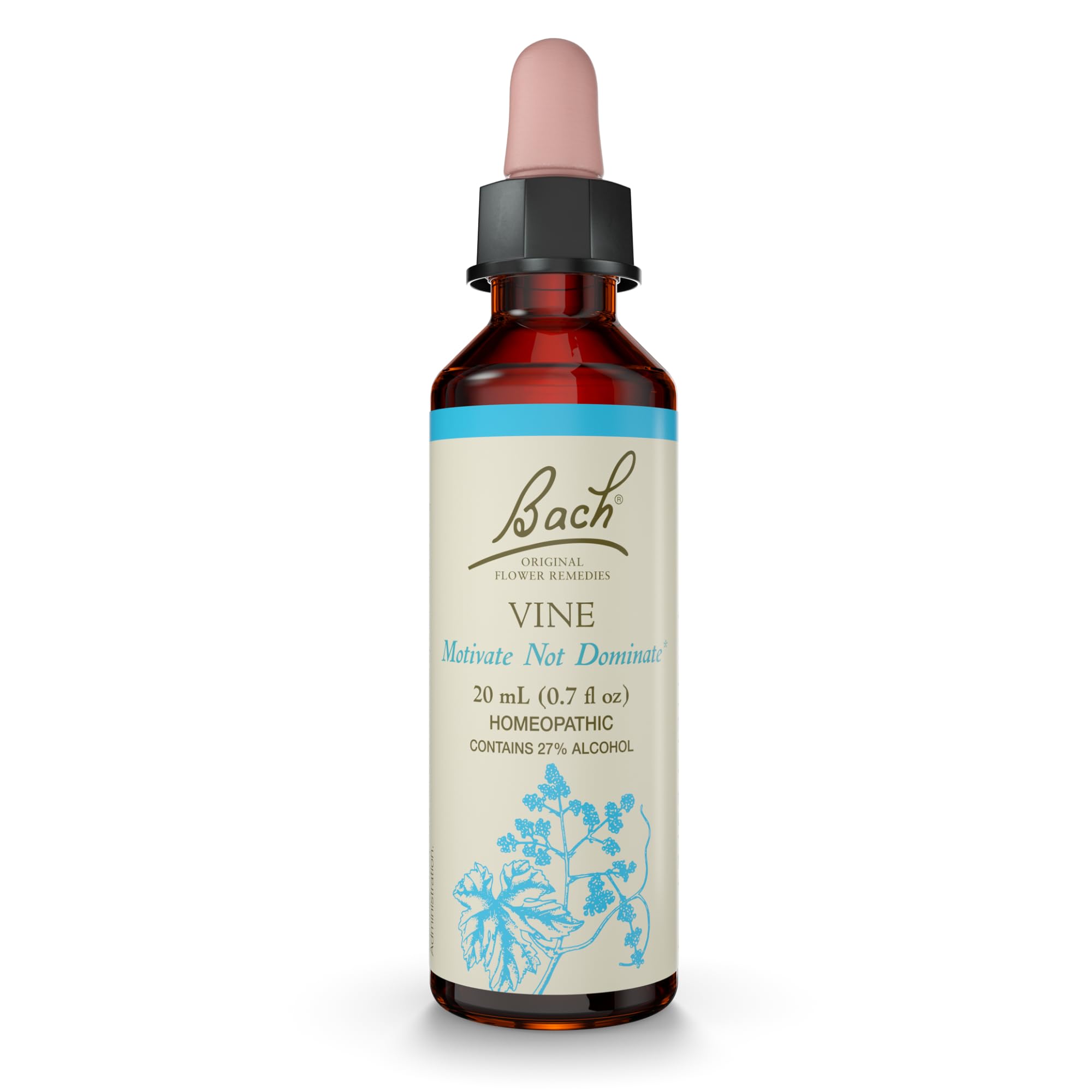 Remèdes Floraux Bach Vine bouteille-pipette pour motivation positive et équilibre émotionnel.