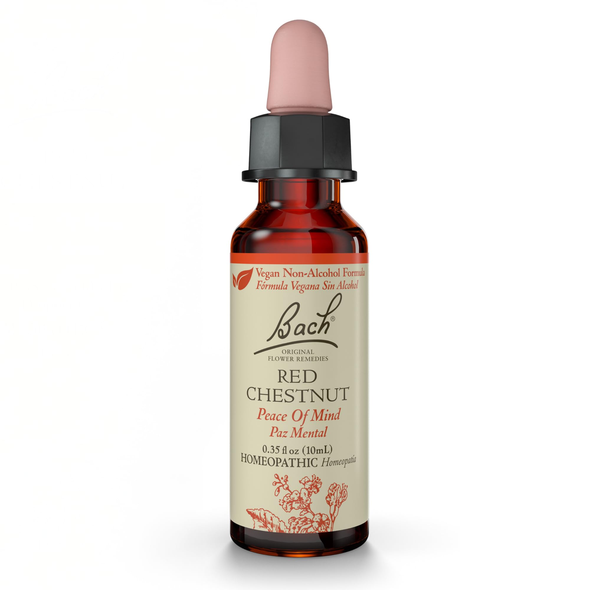 Bach Remedies Red Chestnut sans alcool, bouteille 10 ml pour l'équilibre émotionnel.