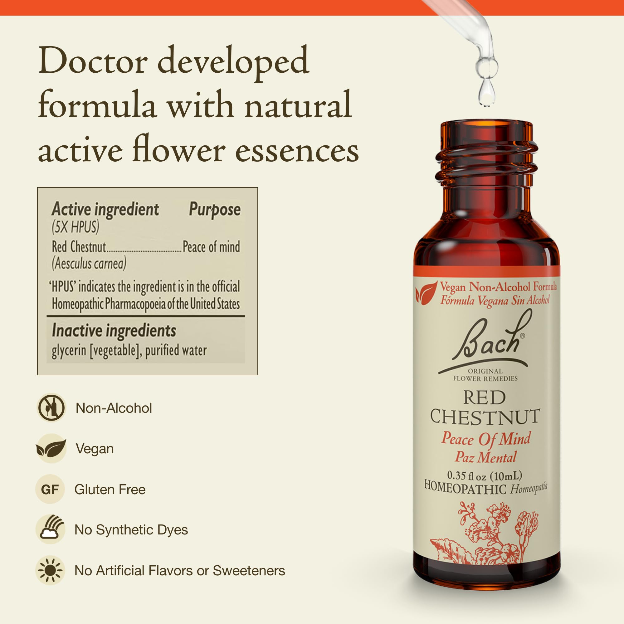 Bach Remedies Red Chestnut avec pipette, application facile et ciblée.