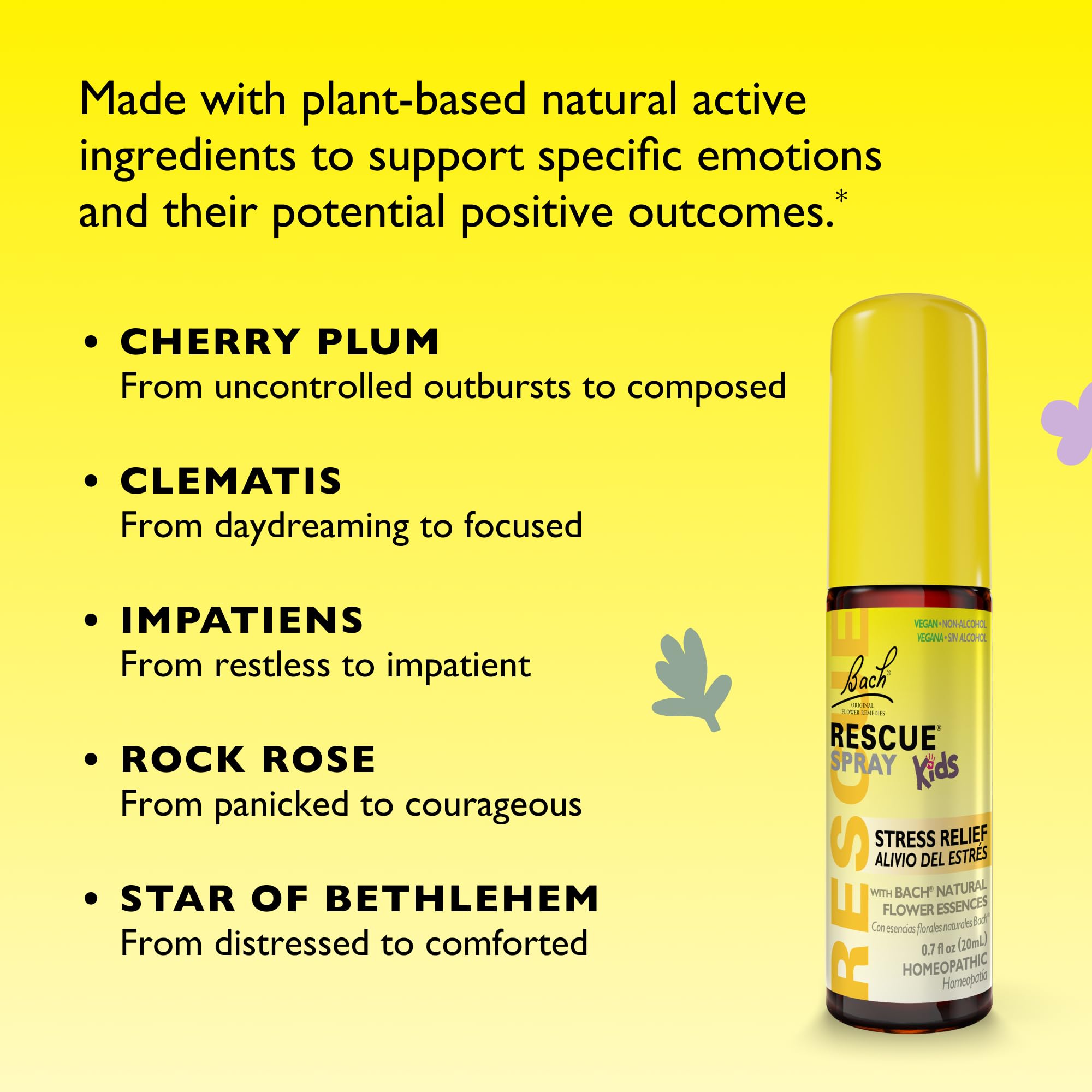 Bach RESCUE Kids Spray, dosage rapide deux pulvérisations pratiques en déplacement.