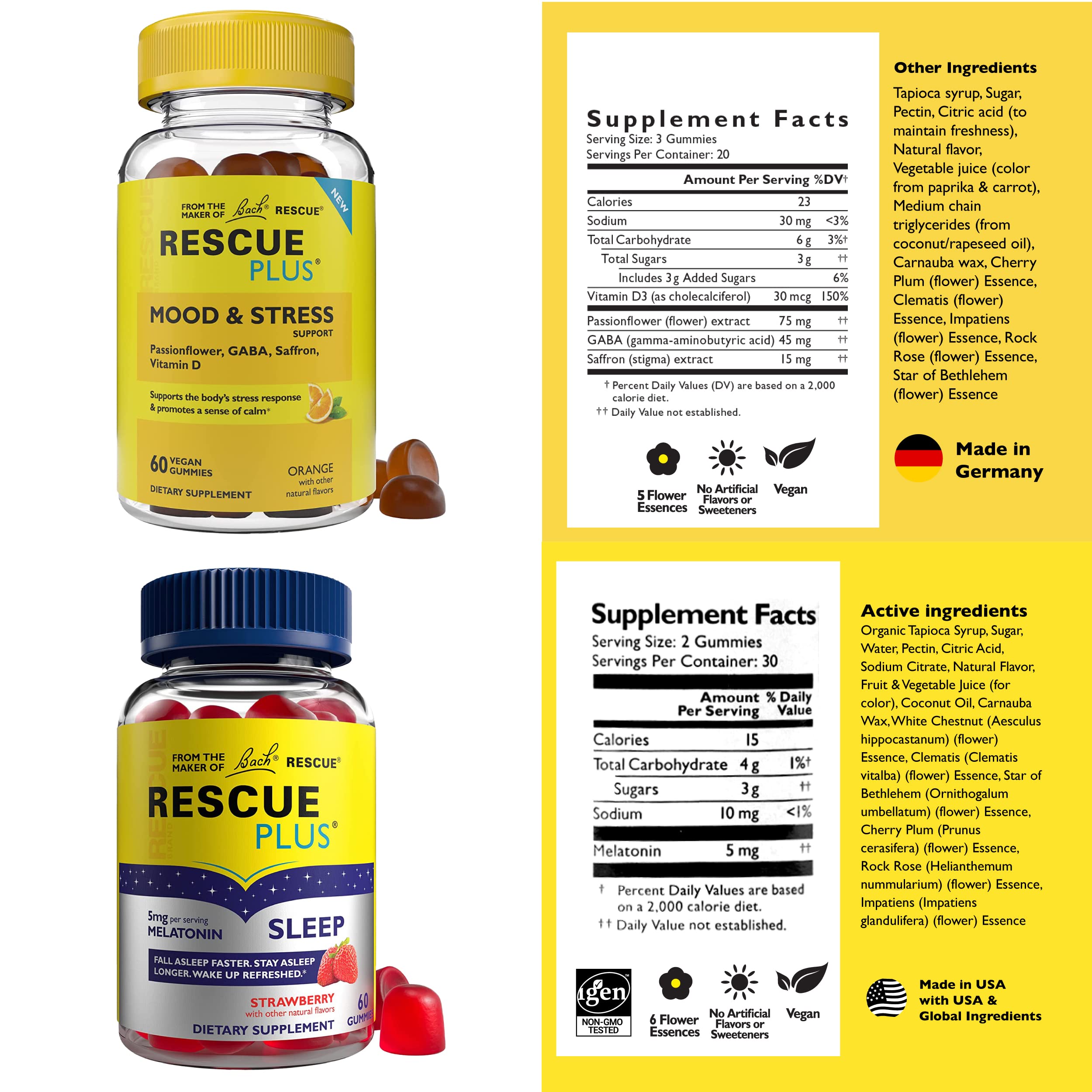 Bach Rescue Plus Melatonin Sleep Gummies, bouteille visible, aide potentielle au sommeil.