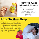 Bach Rescue Plus Sleep Gummies, routine nocturne montrée, aide potentielle à l’endormissement.