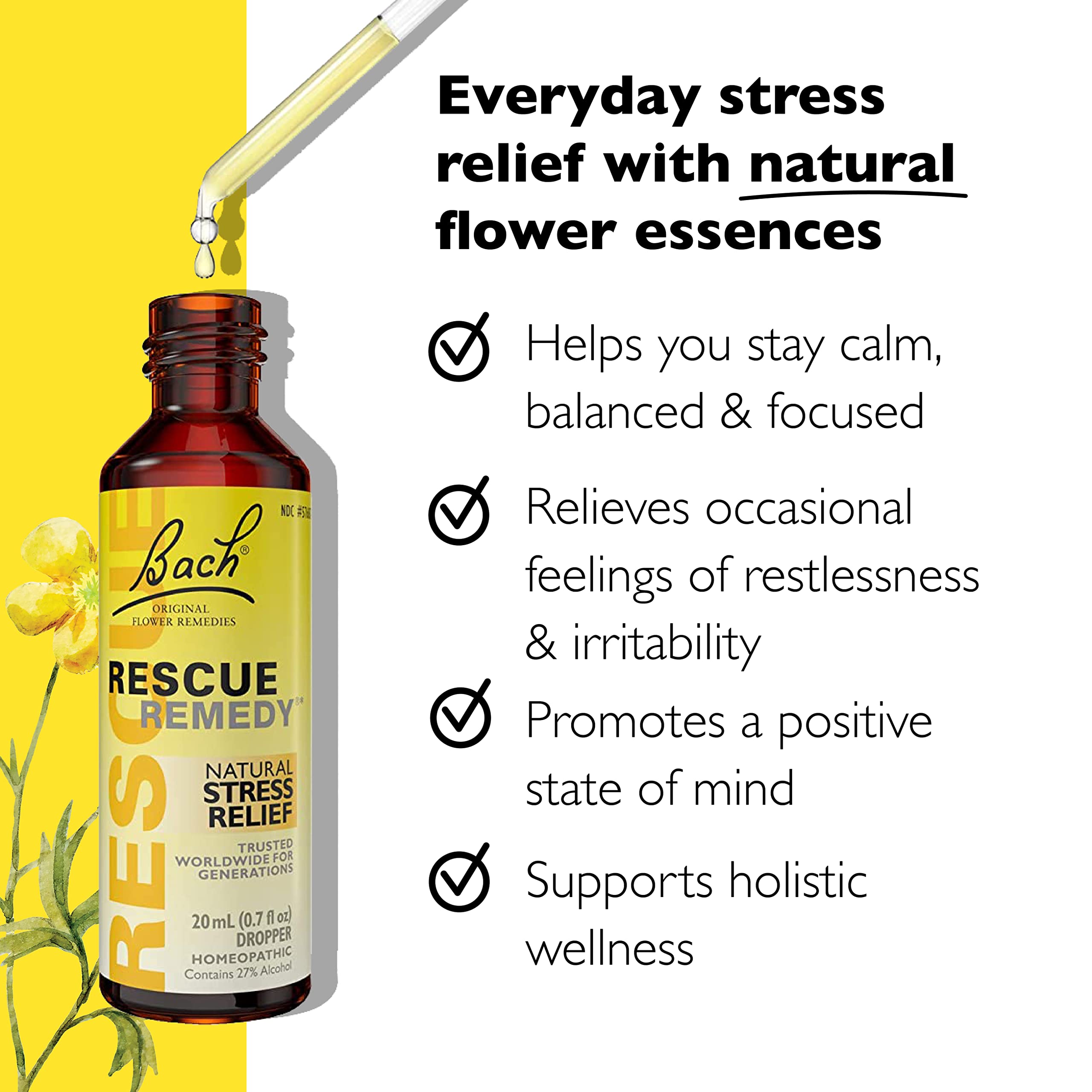 Bach Rescue Remedy gouttes Original bouteilles jaune, formule iconique prête à l’emploi