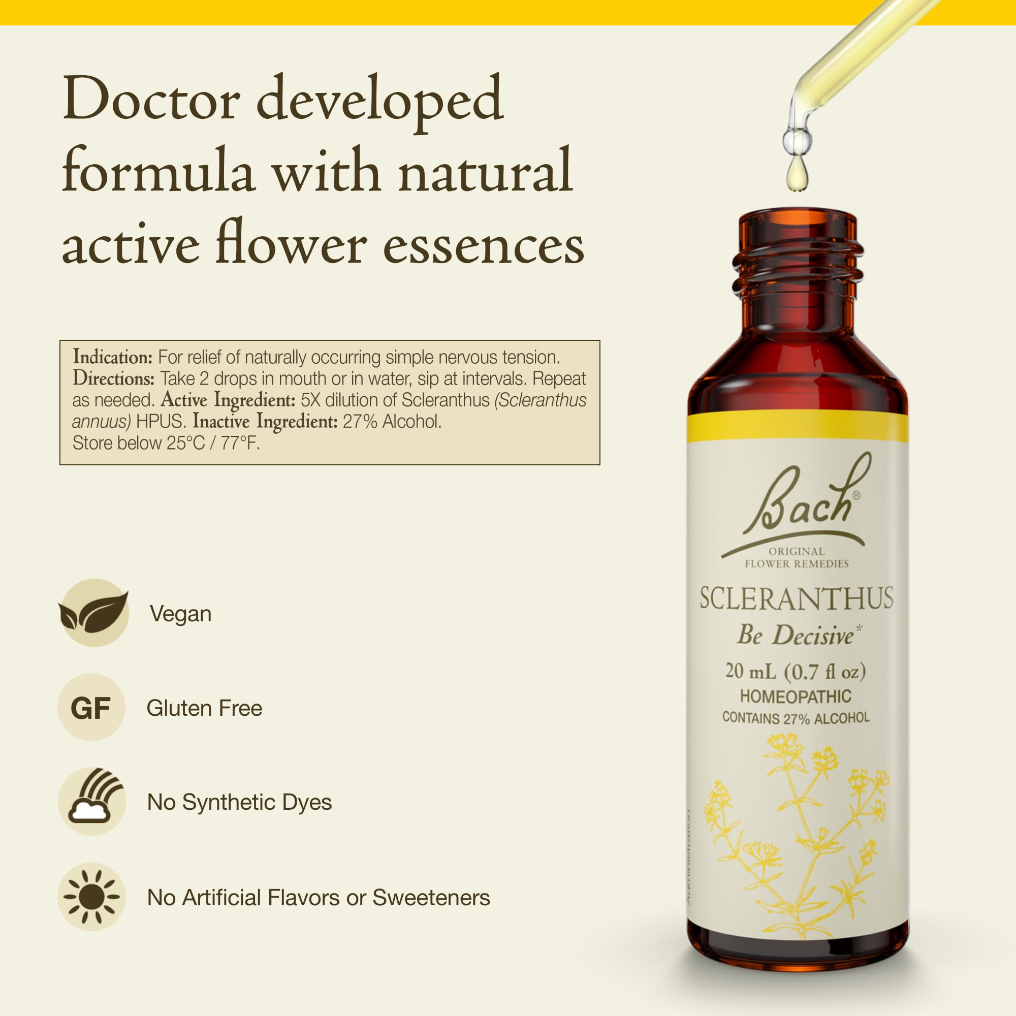 Bach Scleranthus – bouteille de remède fleurs pour équilibre émotionnel naturel.