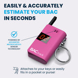 BACtrack affichage rose, l'écran montre rapidement le résultat d'alcoolémie.