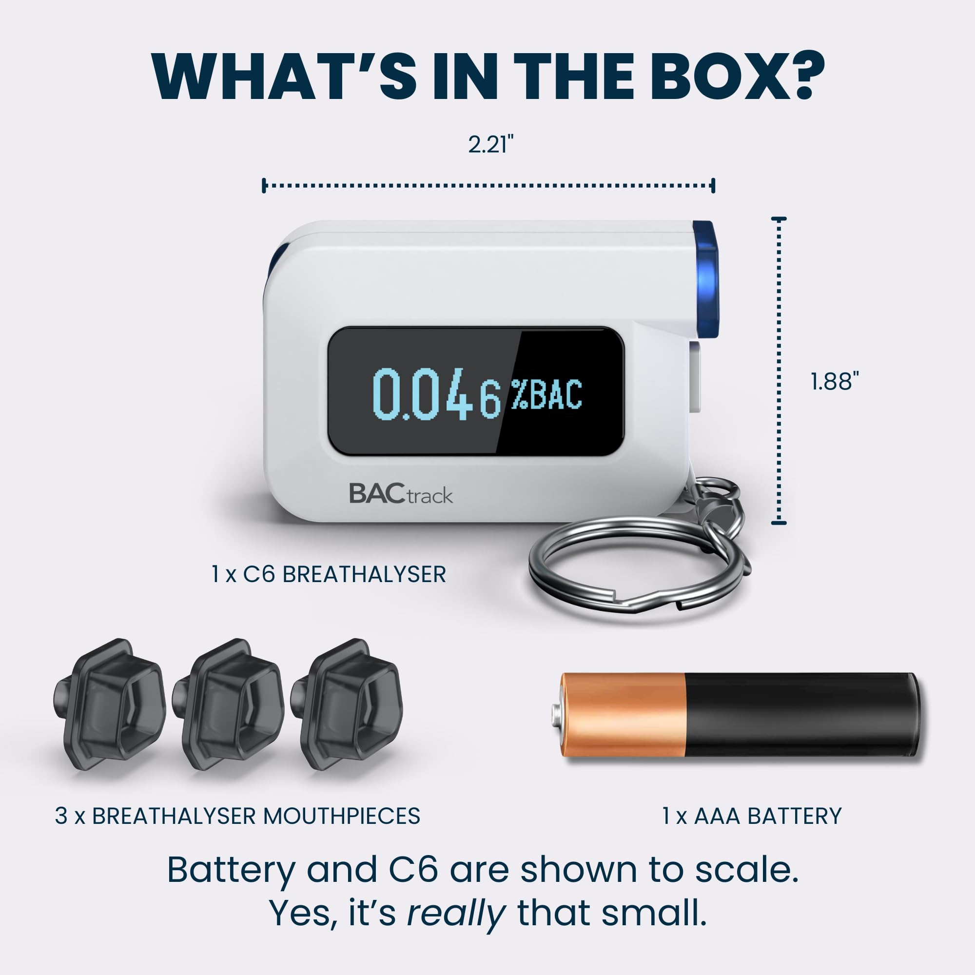 BACtrack C6 prêt à être accroché à votre porte-clés avec élégance.