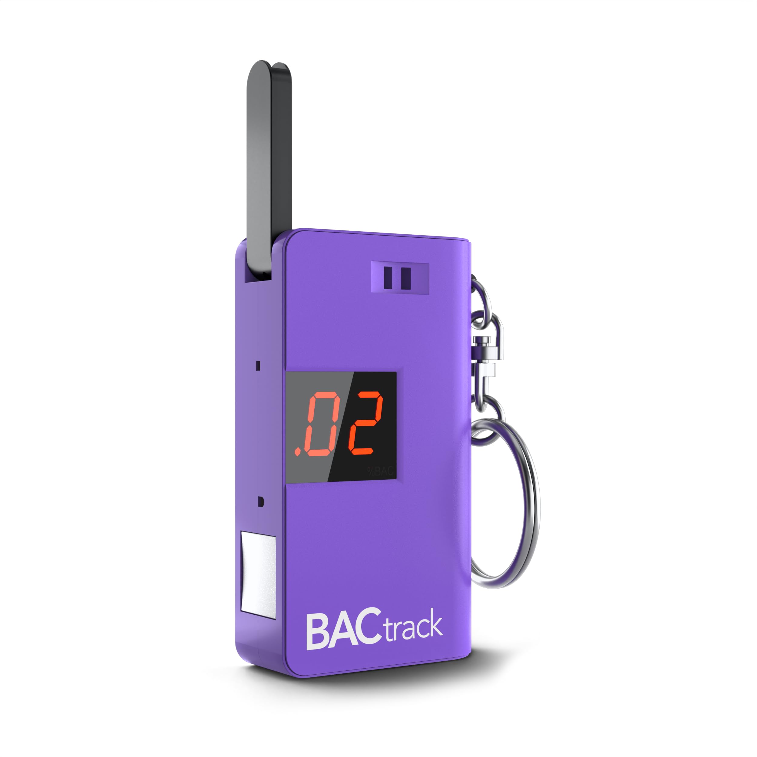 Testeur BACtrack porte-clés violet, accès rapide à une estimation du taux d’alcool.