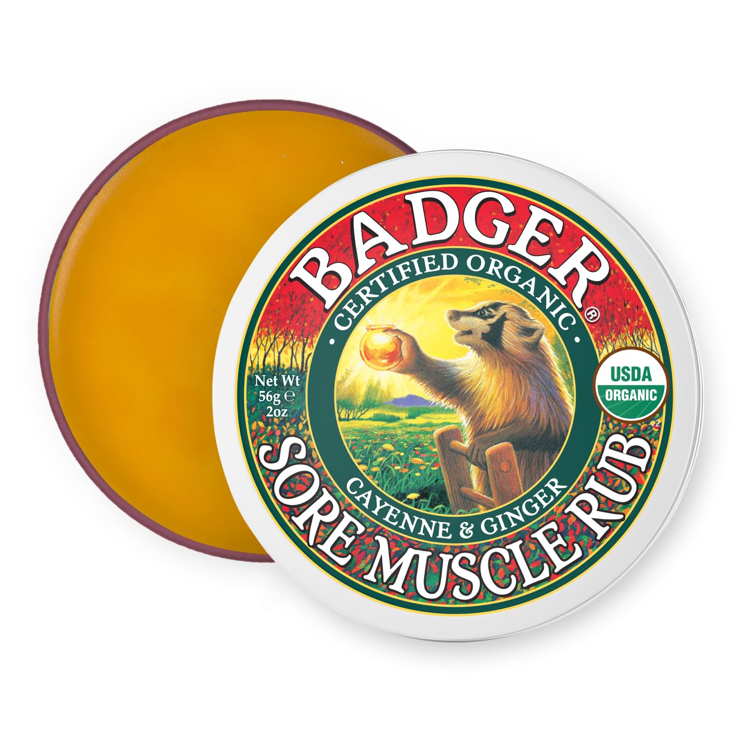 Baume Badger pour les muscles, pot prêt à l’emploi après l’entraînement.