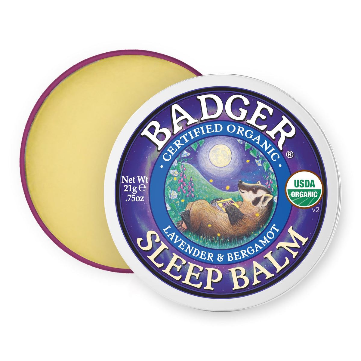 Badger baume sommeil lavande, texture apaisante pour une détente nocturne.