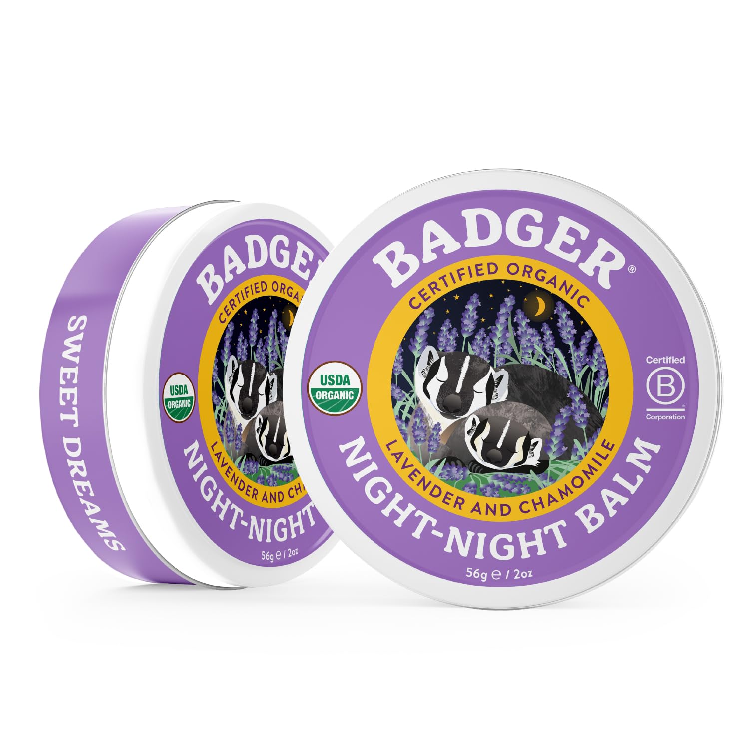Ingrédients biologiques du baume Badger Night Night pour une douceur naturelle