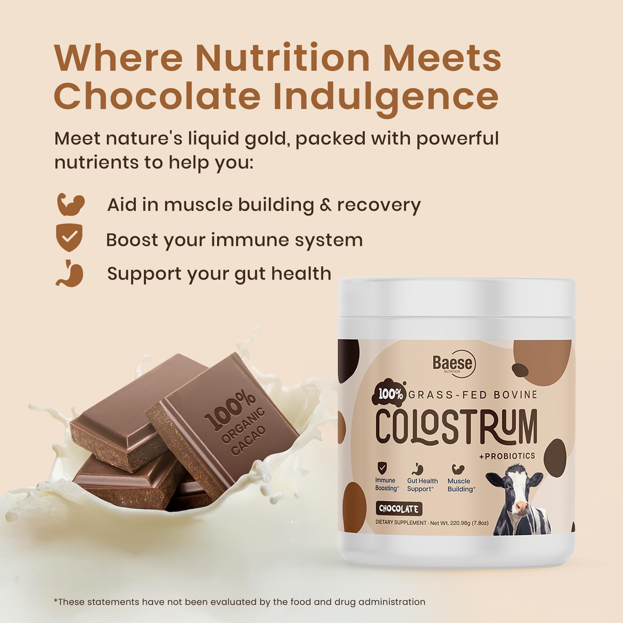 Baese Nutrition Colostrum Chocolat doseur facile à utiliser dans vos boissons