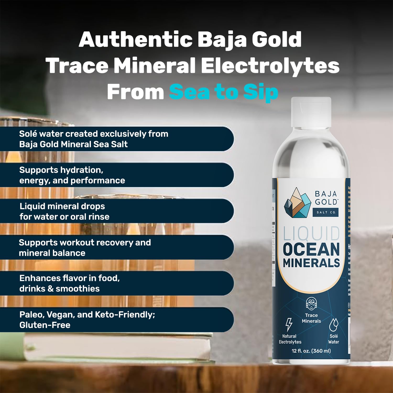 Gouttes Baja Gold ajoutent des minéraux dans l'eau ou le jus.
