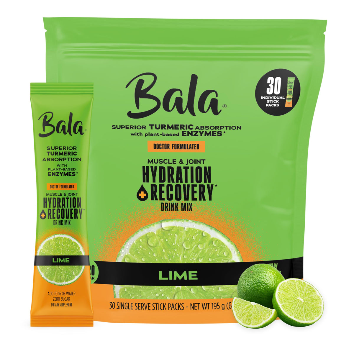 BALA enzyme hydratation citron vert, poudre pratique pour hydratation quotidienne.