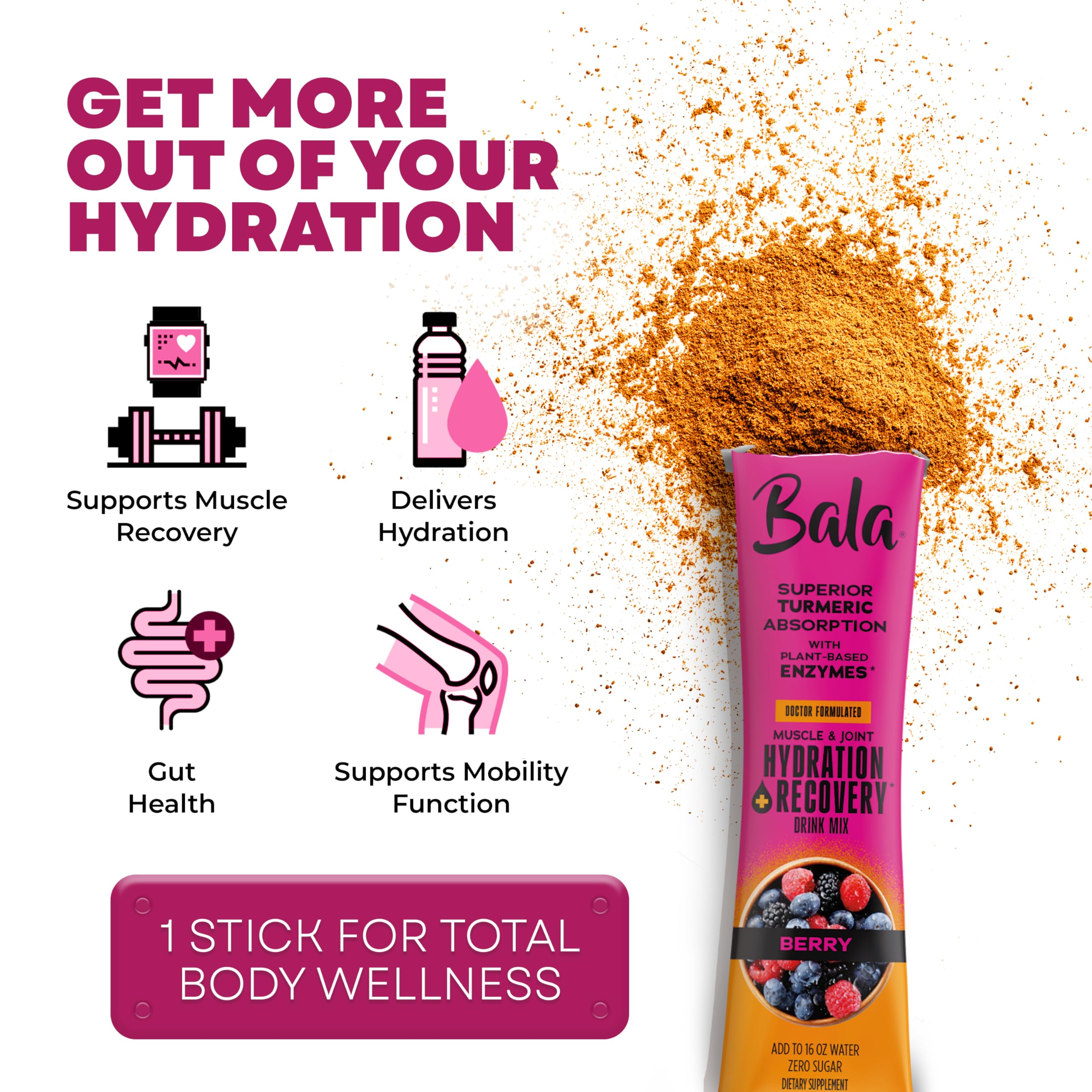 BALA Enzyme Hydration : boisson sans sucre enrichie de curcumine pour le bien-être quotidien.