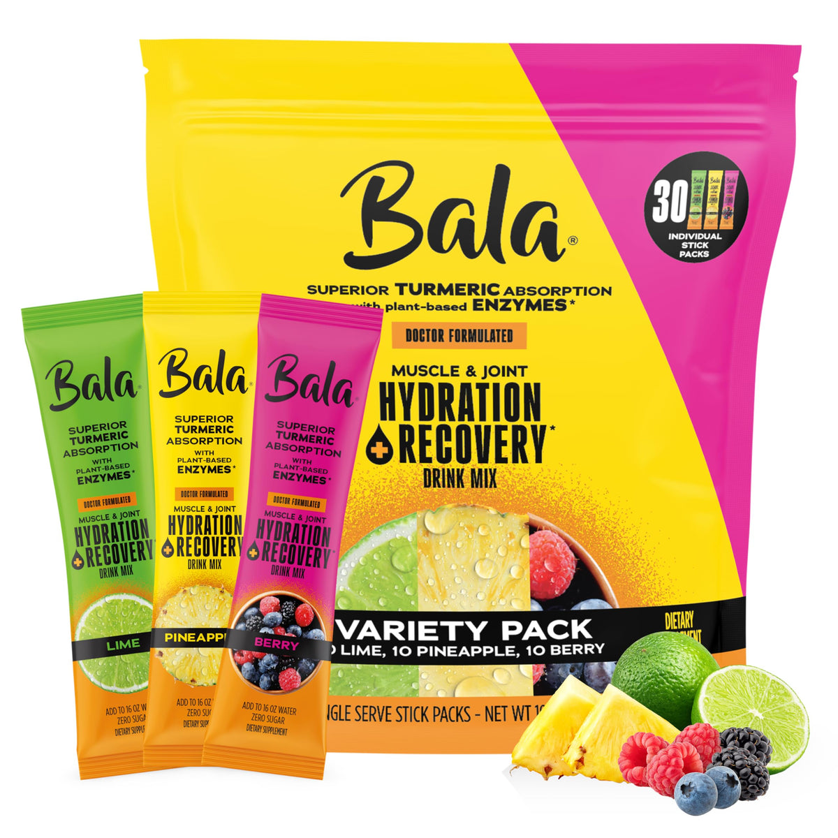 Bala Total Body Wellness Drink Mix goût ananas, hydratation pratique après l'effort