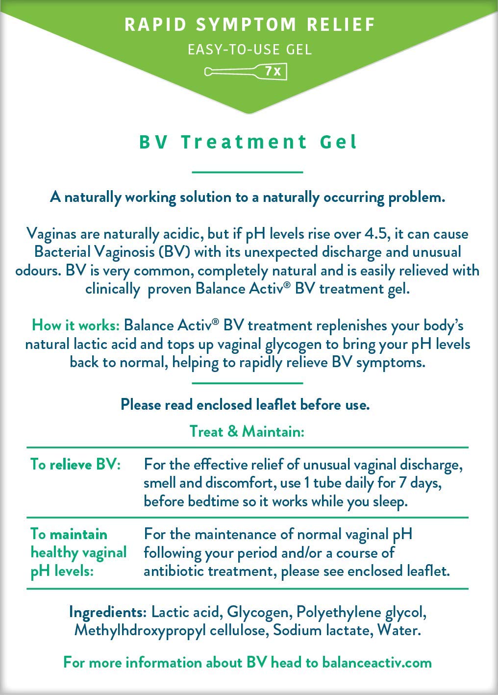 Balance Activ BV Gel, application quotidienne peut aider à rétablir l’équilibre vaginal.