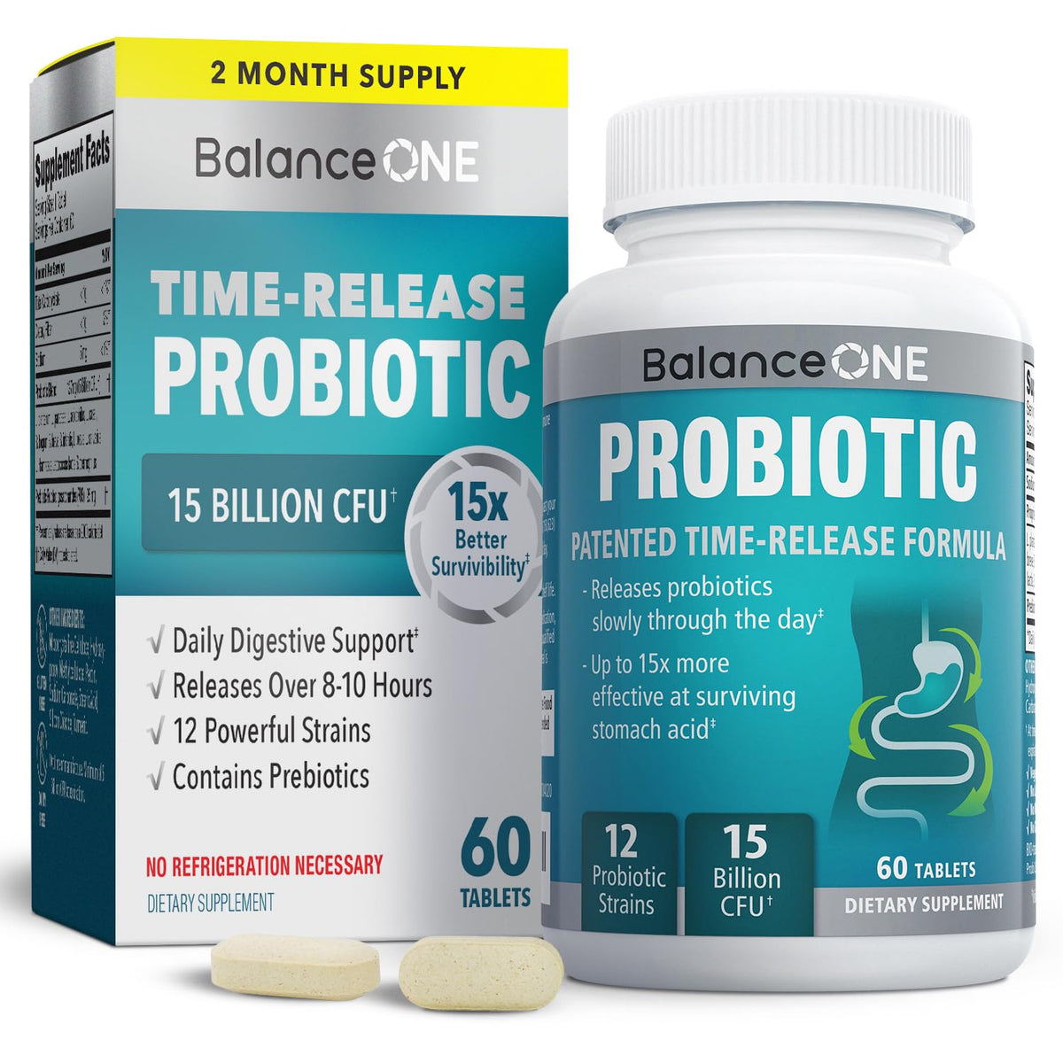 Balance ONE Probiotique – bouteille avec libération temporelle favorable à la digestion.