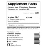 Balancebreens Alpha GPC – emballage contenant 120 gélules véganes.