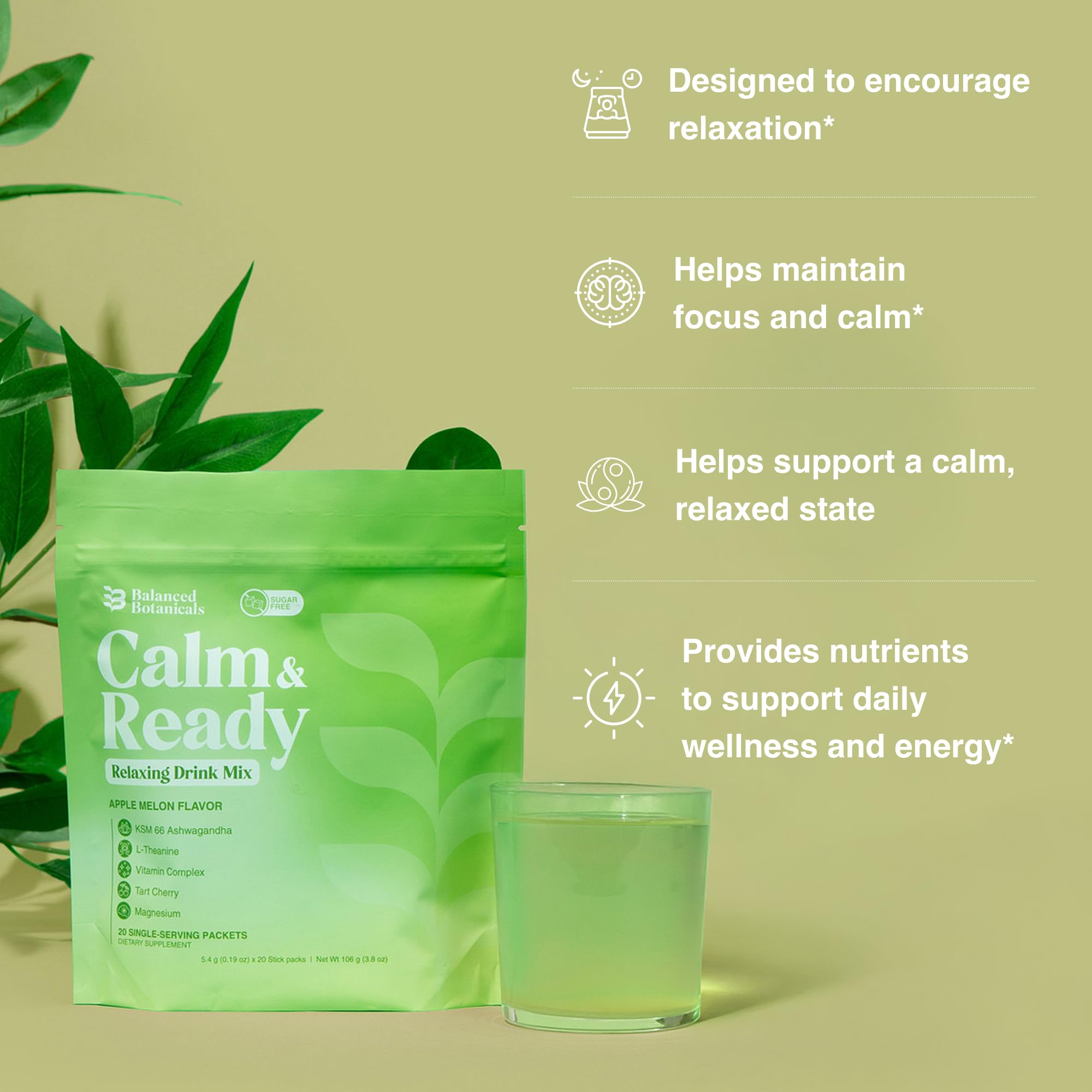 Balanced Botanicals Ashwagandha KSM66 Poudre, équilibre énergétique doux.