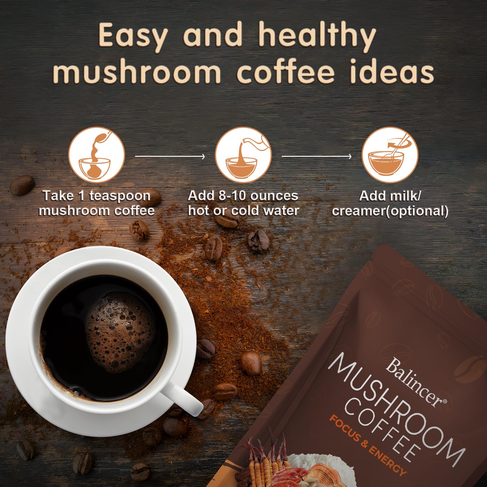Balincer Café champignon reishi et shiitake, goût riche et équilibre