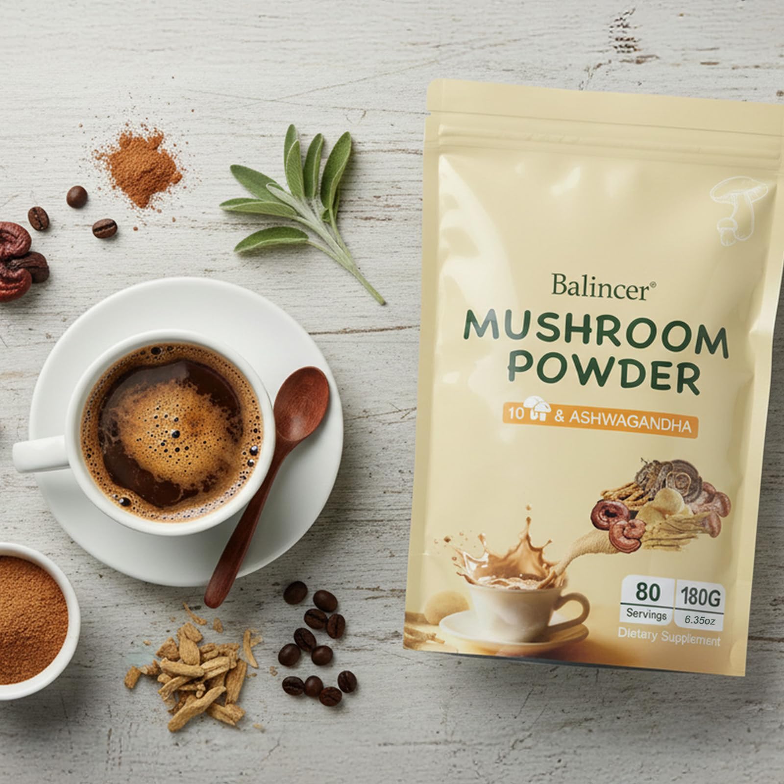 Balincer Poudre champignons ashwagandha: extrait pour une sensation de calme.