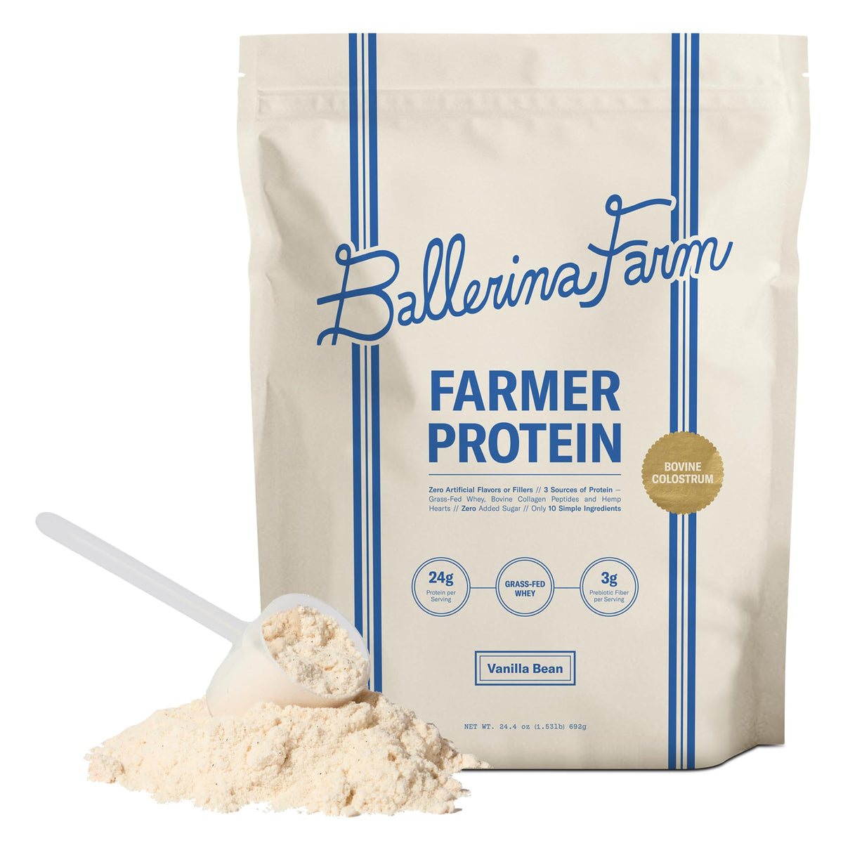 Emballage de Ballerina Farm Protéine Vanille, source pratique de protéines naturelles.