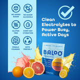 Baloo Électrolytes goût fruit pamplemousse et citron – boisson rafraîchissante.