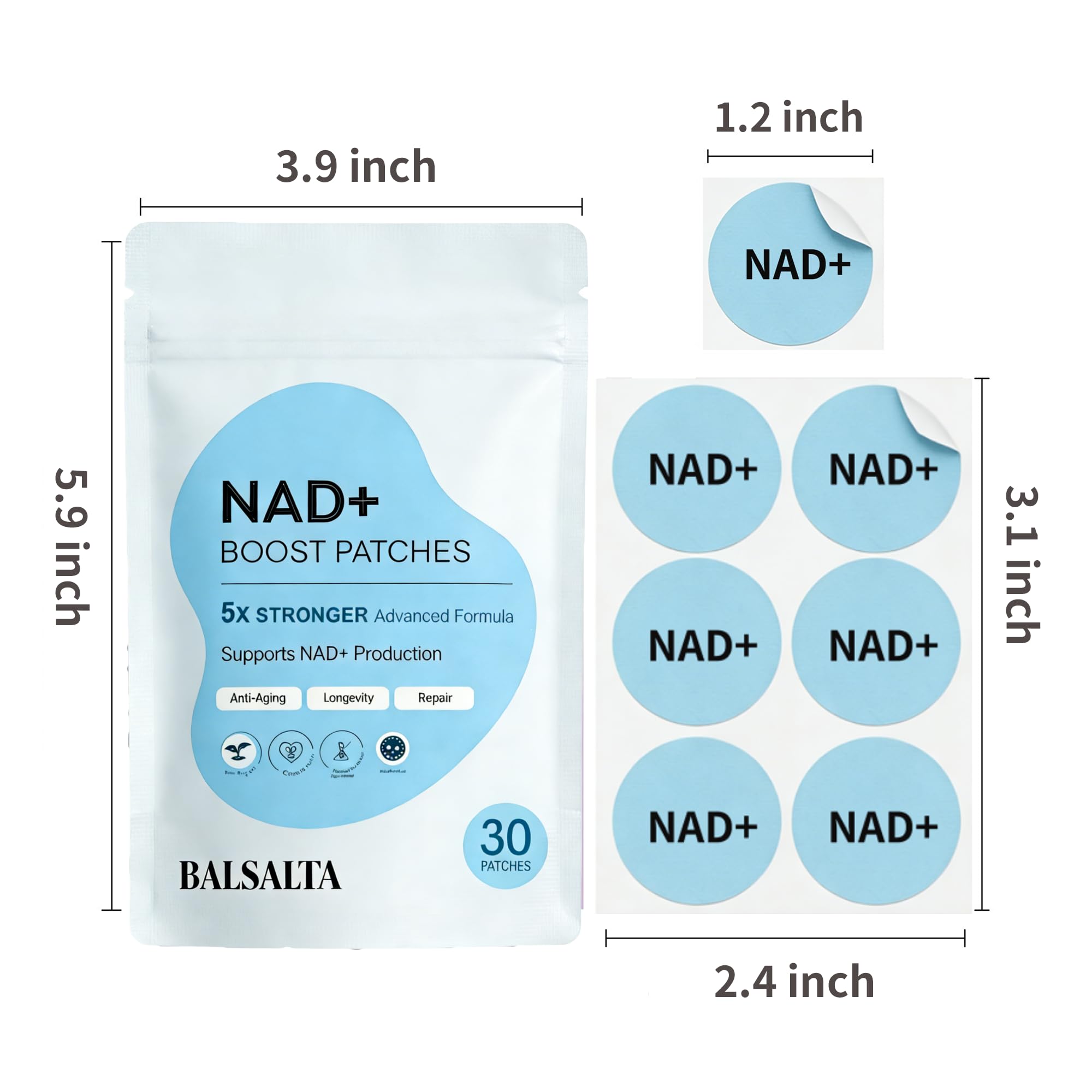 Zones recommandées pour l’application des patches BALSALTA NAD+ sur la peau.