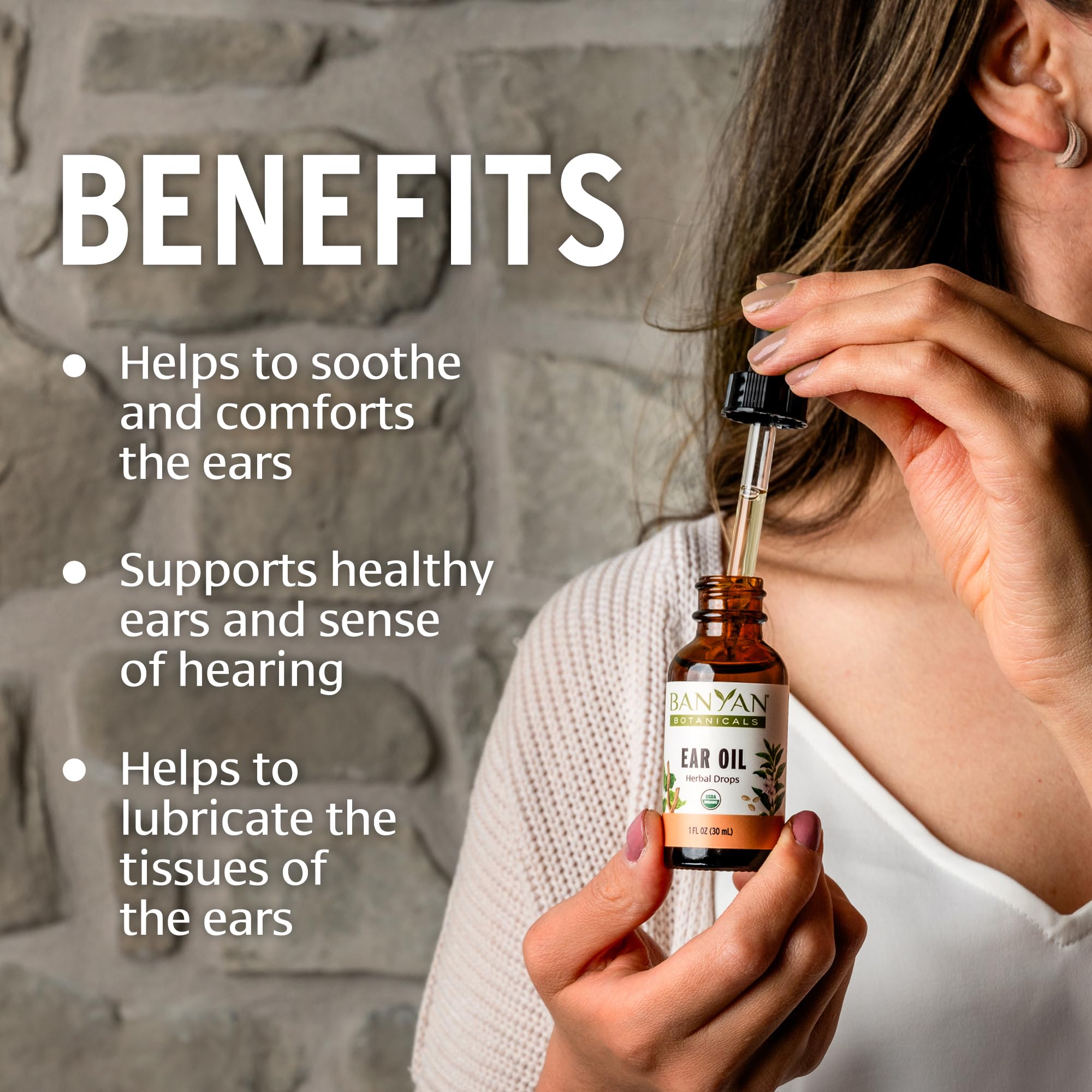 Ail dans la formule, huile d'oreille Banyan Botanicals apportant un arôme subtil.