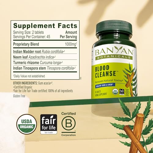 Blood Cleanse de Banyan Botanicals – gros plan sur les herbes amères pour l'équilibre intérieur.